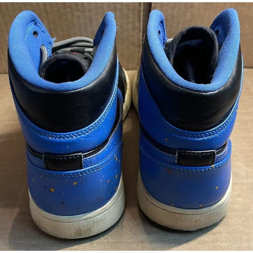 Nike Air Jordan Royal Blue and Black Splatter Mid Mens Size 9.5 Fast Shipping